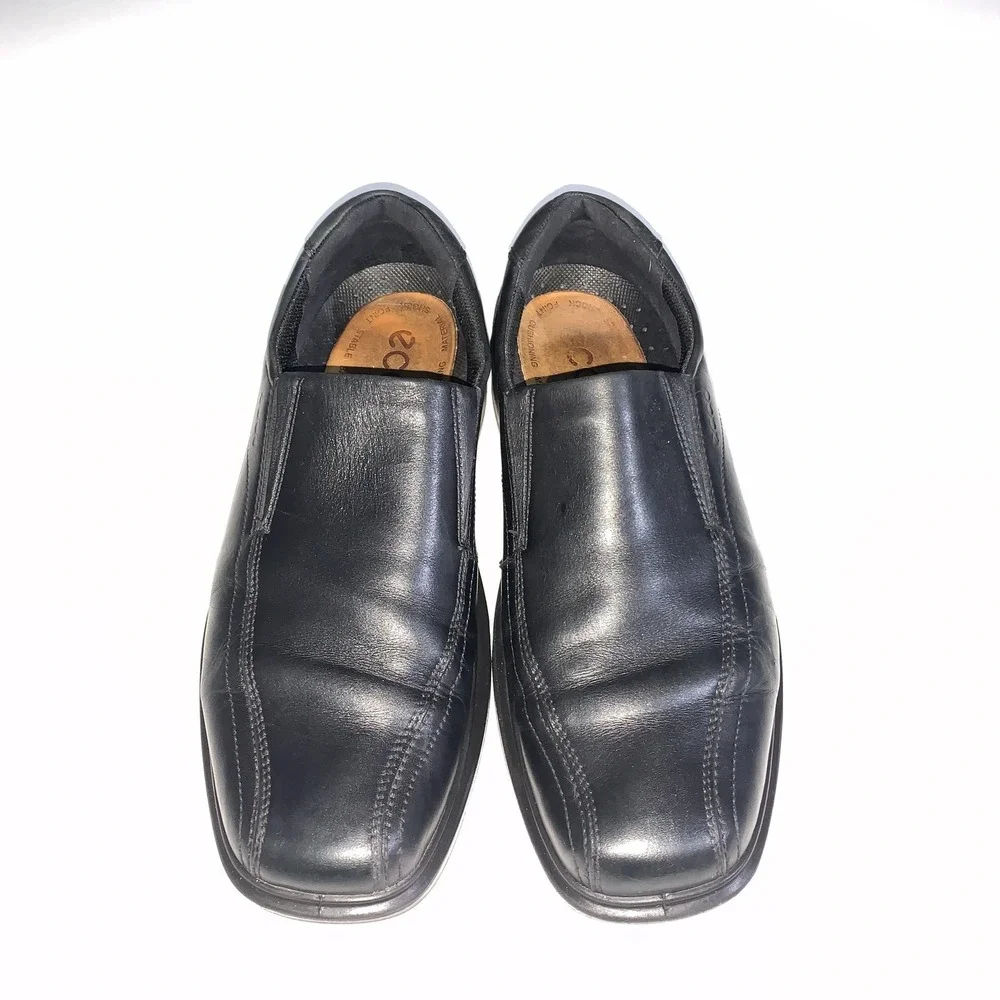 ECCO Shoes Mens Size 9.5 Black Leather Slip On Loafers Square Toe Dress EU 43